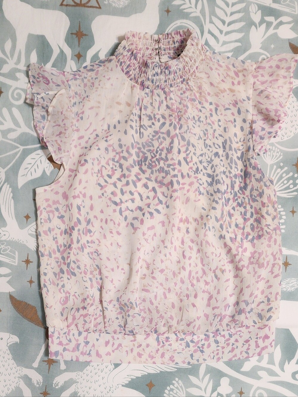 Express Rainbow Petals Mock Neck Blouse XXS